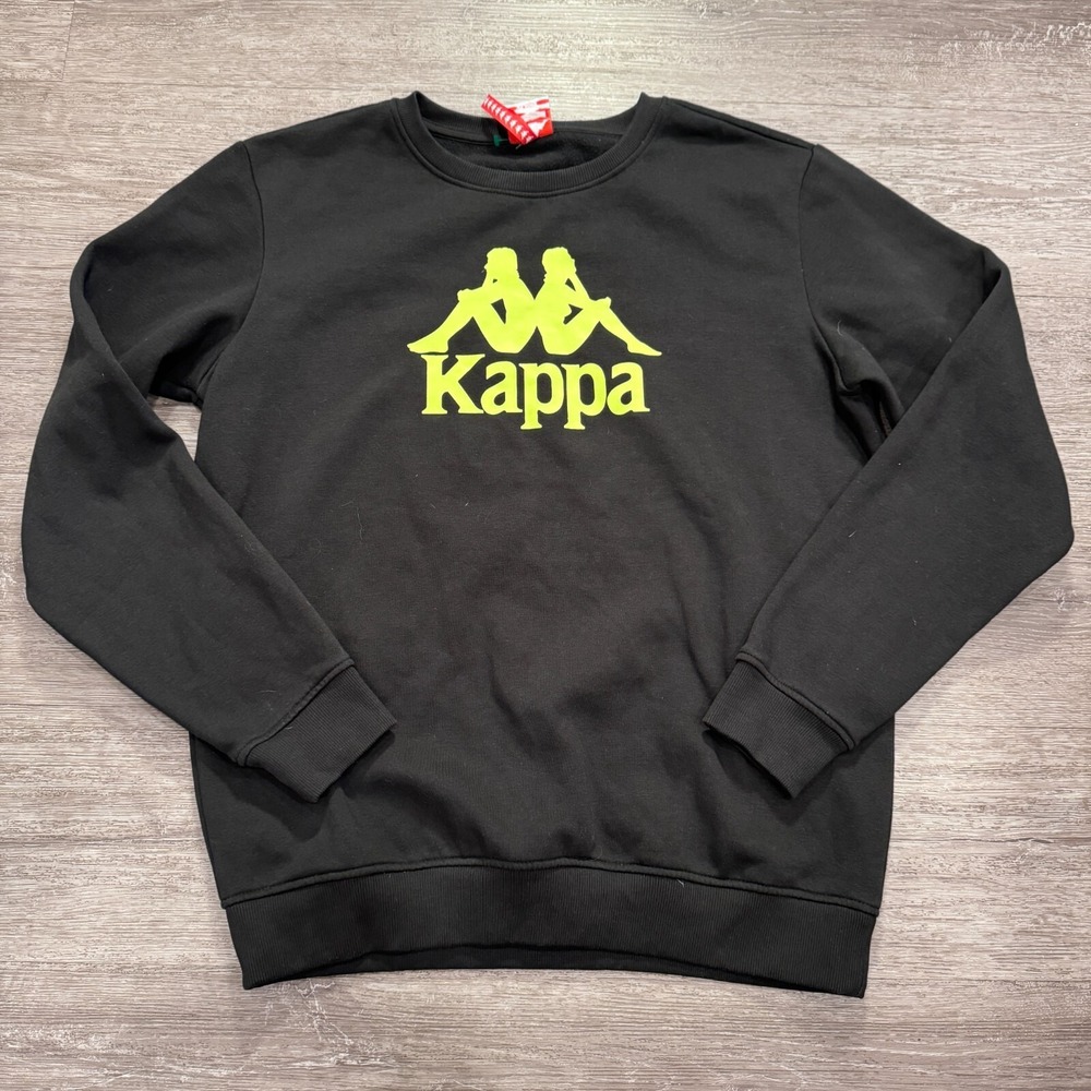 Kappa Sweater Adult XL Black Pullover Crewneck Yellow Logo Big‎ Print Spellout